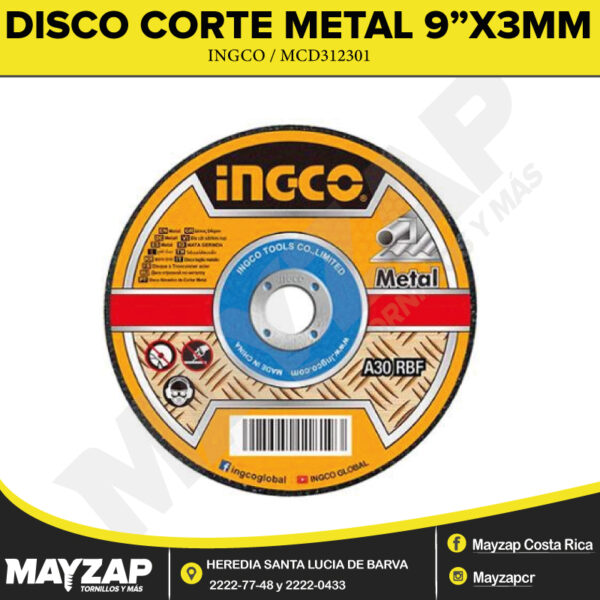 Disco Corte Metal 9 X3MM Marca Ingco MCD312301 Mayzap Tornillos Y